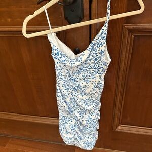 Blue and White Floral Scrunch Dress